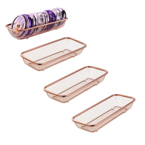 4Pack Stainless Steel Tumbler Cup Lid Organizer, Mason Jar Lid Holder | Rectangular, Stainless Steel Mesh, Cabinet Storage Basket, Silverware, Chopsticks, Straws, Utensils, Rosegold - style: RoseGoldModern-4pack