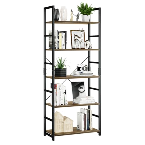 NUMENN 5 Tier Bookshelf, Tall Freestanding Open Storage Bookcase, Dark Walnut - color: Dark Walnut, size: 5 Tier