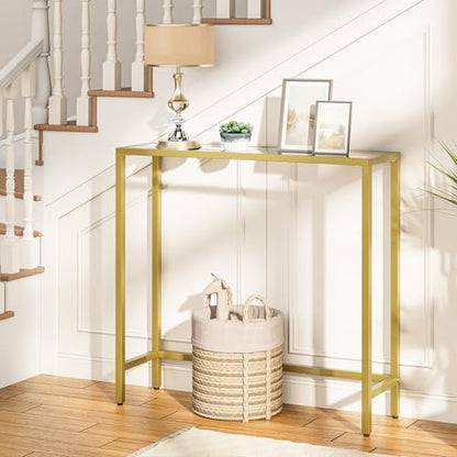 HOOBRO 29.5" Narrow Console Table, Modern Sofa Table Behind Couch, Tempered Glass Entryway Table, Small Side Table for Entrance, Living Room, Foyer, Hallway, Bedroom, Gold GD07XG01 - color: Gold