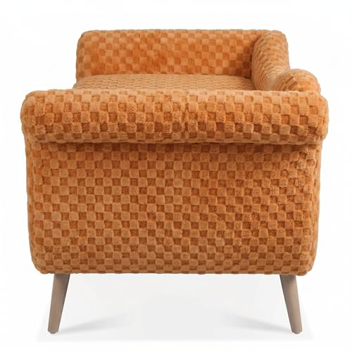 ERYE Upholstered Left Facing Chaise Lounge Chair W/Scroll Arms and Wood Legs, Elegant Chaise Lounge Square Pattern Accent Recliner Lounger Sofa for Living Room Bedroom - color: Orange Faux Fur/L