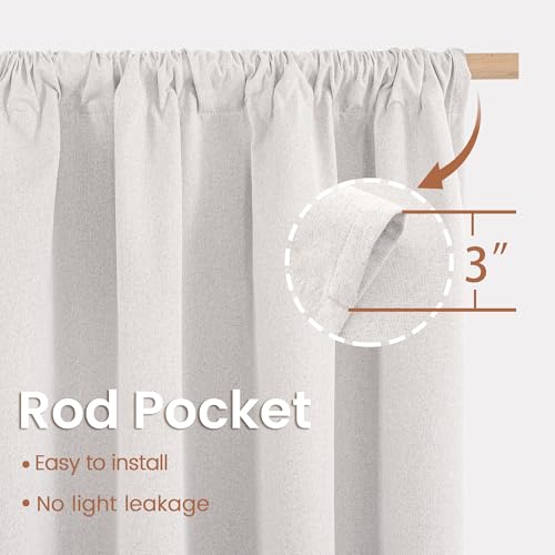 BGment Greyish White Linen Blackout Curtains 40 Inch Length, Short Room Darkening Drapes with Rod Pocket for Kitchen Bedroom Window Privacy, 2 Panels Set, Each 30 Inch Wide - color: Greyish White, size: 30"W x 40"L (Pack of 2)