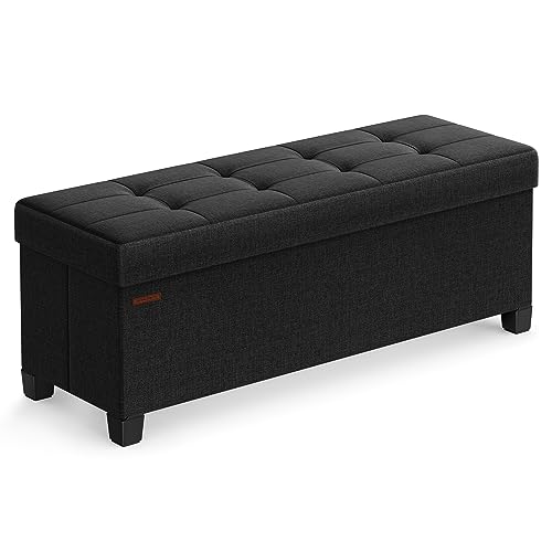 SONGMICS Storage Ottoman Bench, Foldable Foot Rest with Legs, 15 x 43 x 15.7 Inches, End of Bed Bench, Storage Chest, Load up to 660 lb, for Living Room, Bedroom, Entryway, Ink Black ULSF018B01 - color: Ink Black, style: without Flipping Lid
