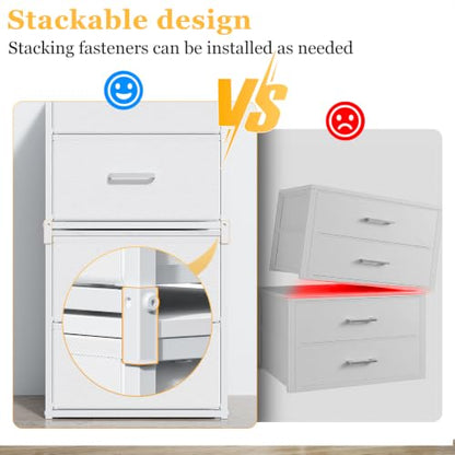 2 Pack Stackable Storage Drawers, Closet Drawers, White | Closet Organizers and Storage Dresser for Closet with Fabric Drawers Ideal for Bedroom & Dorm Storage Clothes Storage