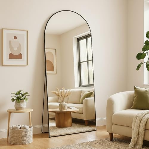 BEAUTYPEAK 64" x 21" Arch Full-Length Mirror with Stand, Black | Full Body Arched Mirror with Standing, Leaning or Wall-Mounted for Wall, Ideal for Bedroom, Dressing Room, Entryway - color: Black, size: 64"L x 21"W