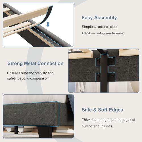 Einhomn Twin Size Bed Frame with Headboard, Upholstered Linen Platform Bedframe with Solid Wooden Slats, Noise-Free, No Box Spring Needed, Easy Assembly, Dark Grey - color: Dark Grey, size: Twin