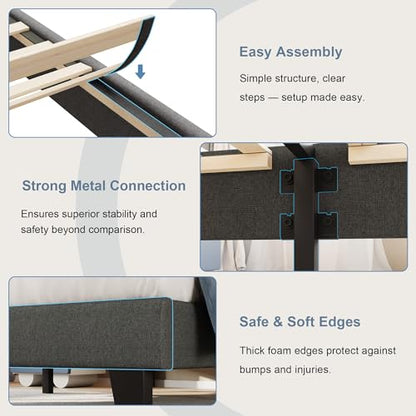 Einhomn Twin Size Bed Frame with Headboard, Upholstered Linen Platform Bedframe with Solid Wooden Slats, Noise-Free, No Box Spring Needed, Easy Assembly, Dark Grey - color: Dark Grey, size: Twin