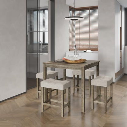 allamazing 5-Piece Counter Dinner Height Table Set, Indoor Modern Rectangular Dining Table Furniture Set for Kitchen, 35 inch Dining Table with 4 stools (1+4 Natural) - color: 1+4 Natural