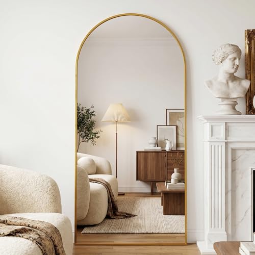 Full Length Mirror, 71" x 32" Arched Full Body Mirror Large Standing Floor Mirrors, Mirrors for Bedroom, Bathroom, Living Room Standing or Wall Leaning, Gold - color: Gold, size: 71"L x 32"W