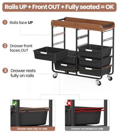 10 Drawers Rolling Cart with Wooden Tabletop, Utility Storage Cart with Wheels, Art Supply Craft Organizer on Wheel with Metal Frame & Handles for Home Office School,Black | Easy Setup, Large Capacity, Sturdy Build, Lockable Mobility, For office, classroo