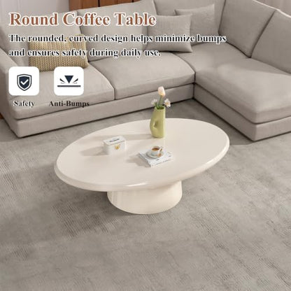 Handmade Round Pedestal Coffee Table (A) | Modern White Round Pedestal Coffee Table, Minimalist Circle Center Table for Living Room & Apartment - size: A