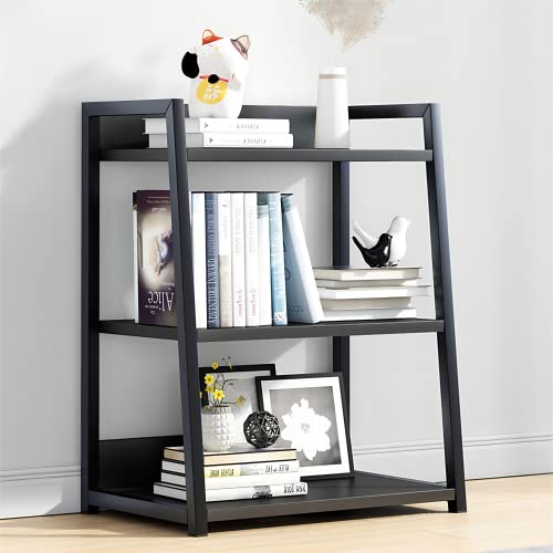IOTXY 3 Tier Ladder Shelf Bookcase, 19.7" x 11.8" x 27" in, Black | Stable Trapezoid Iron Frame, Fits Books Decor and Toys, Holds 20 Lbs per Shelf, Suitable for Living Room and Bedroom - color: Black, size: 3-Tier