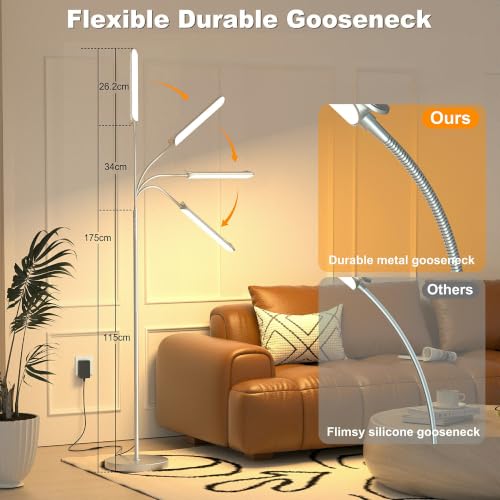 Yikuneng Dimmable LED Floor Lamp, Super Bright Reading Lamps Floor Standing lamp with Remote & Touch Control, Stepless Dimming & 2700K-6500K Color Temperature, for Living Room Bedroom Office, Silver - color: Silver