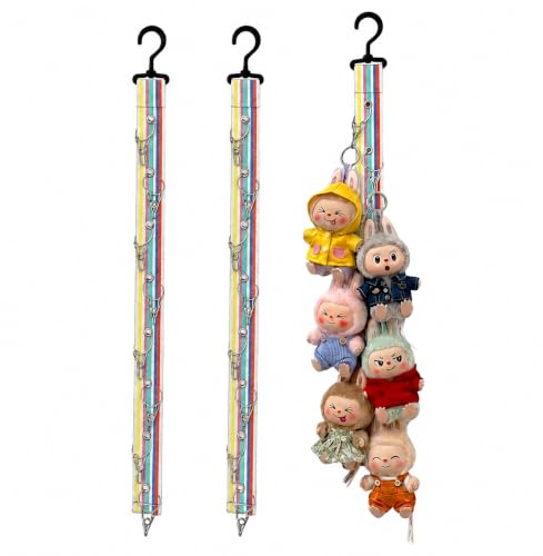 Plush Doll Hanging Storage Rope Display Rack with 8 Clips – Wall Hanging Organizer for Keychain Plushies, Mini Toys– Holds up to 3kg (2 PCS Rainbow 6) - color: 2 PCS Rainbow 6