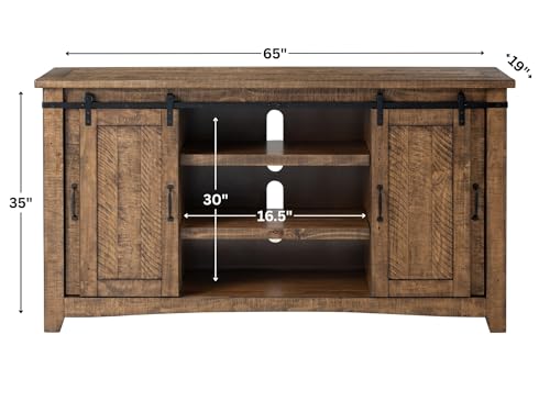 Martin Svensson Home Rustic 65" Wood Entertainment Center, Natural | Solid Pine, TV Stand, Sliding Doors, Adjustable Shelves & Cable Management, for TVs up to 70" - color: Natural