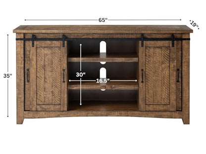 Martin Svensson Home Rustic 65" Wood Entertainment Center, Natural | Solid Pine, TV Stand, Sliding Doors, Adjustable Shelves & Cable Management, for TVs up to 70" - color: Natural