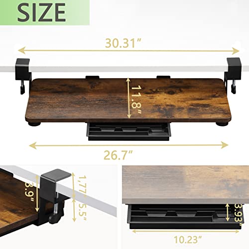 ETHU Keyboard Tray Under Desk, 26.77" X 11.81" Large Size Keyboard Tray with C Clamp-on Mount Easy to Install, Computer Keyboard Stand, Ergonomic Keyboard Tray for Home and Office - color: Woodgrain