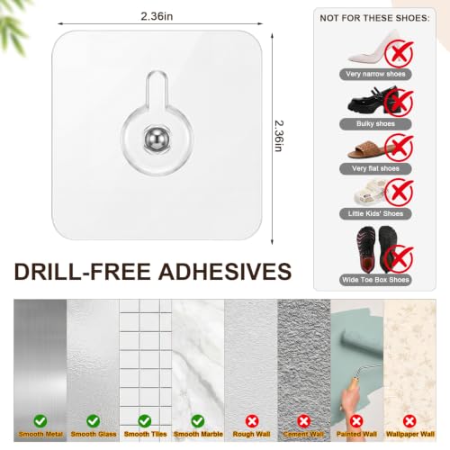 Novabright 12 Pack Wall Mounted Shoes Rack Storage with Sticky Strips Plastic Hanging Shoes Holder Organizer for Entryway Closet Bathroom Door RV Camper Sandals Sneakers Slippers, Black