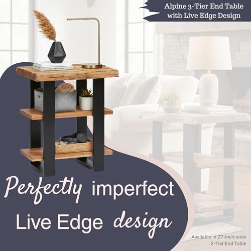 Alaterre Alpine Live Edge Solid Wood 2-Shelf End Table, Natural (AWAA0220) - size: 20"W 3-Tier