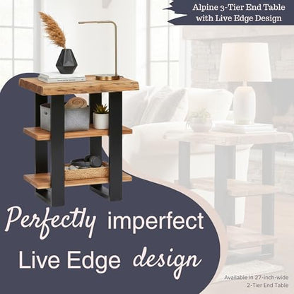 Alaterre Alpine Live Edge Solid Wood 2-Shelf End Table, Natural (AWAA0220) - size: 20"W 3-Tier
