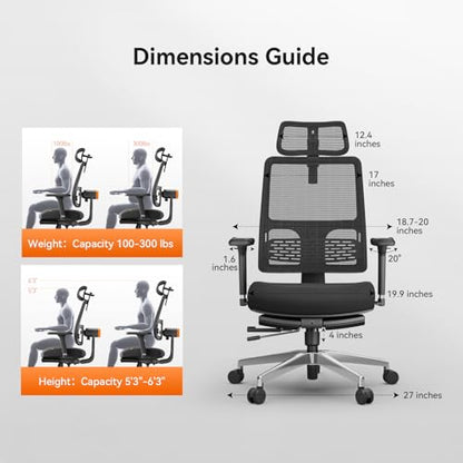 Ergonomic Office Chair-Home Office Desk Chair with Footrest, Auto-Following Backrest & Headrest, 4D Armrests, 96°-136° Recline - color: Black, size: Without Laptop Table + Auto-Following Headrest