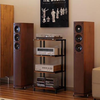 X-cosrack 16.5" Small 4-Tier AV Media Stand,Narrow Version Wooden Corner Shelves Stereo Cabinet Audio Rack Stand Tower Perfect for Small DVD Players Game Console TV Box Cable Box WiFi Router - style: Without Outlet
