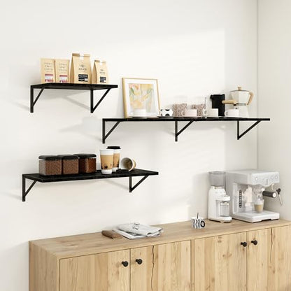 Dreamland Wall Mounted Floating Shelves Set of 2, 30x12, Black | Engineered Wood, Visible Bracket, Large Storage, Hold Up to 55lbs, Living Room, Bathroom, Bedroom, Kitchen - color: Black, size: 30"W x 12"D
