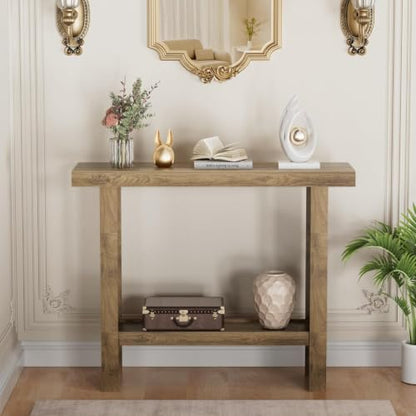 LIFECHOVY Farmhouse Wood Entryway Table Narrow Console Tables with Storage | Behind The Couch Sofa, Entrance Side Table with Shelves for Hallway, Living Room, Foyer, Brown - color: Brown