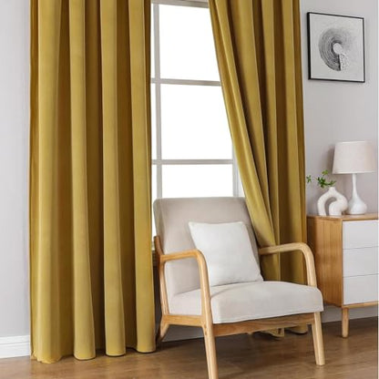 Joydeco Brown Velvet Curtains 63 inch Length 2 Panels, Luxury Blackout Rod Pocket Thermal Insulated Window Curtains, Super Soft Room Darkening Drapes for Living Dining Room Bedroom,W52 x L63 inches - color: Rod Pocket | Golden Brown, size: 52"W x 63"L (Pa
