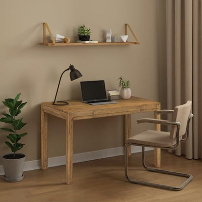 Flow Modern Wooden Rectangle Desk Table with Hidden Drawer – Waterproof & Heat Resistant - Teak Look - color: Teak Look, size: 47 Inch, style: Desk