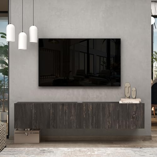 Atelier Mobili Black Floating TV Stand, TV Stand 65 Inch, Floating Entertainment Center for 80 inch TV, Black TV Cabinet, Floating TV Shelf Under TV, Media Console - color: Black