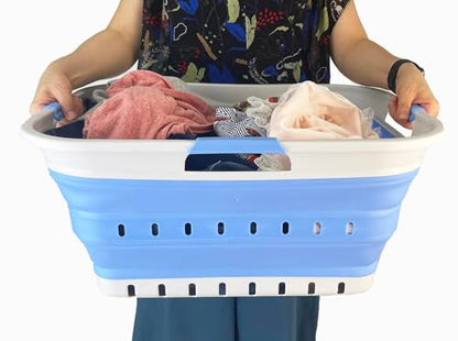 SAMMART 42L (11 gallon) Collapsible Plastic Laundry Basket - Foldable Pop Up Storage Container/Organizer - Space Saving Hamper/Basket (1, Grey/Little Boy Blue) - color: Grey/Little Boy Blue