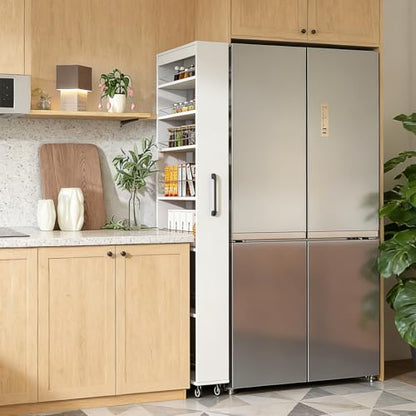 7-Shelf Tall Narrow Storage Cabinet with Wheels, 71 Inch, White | Slim Pull-Out Organizer, 7.87 Inch Wide for Small Spaces Between Washer/Dryer, Kitchen, Bathroom and Laundry Room - color: E-white