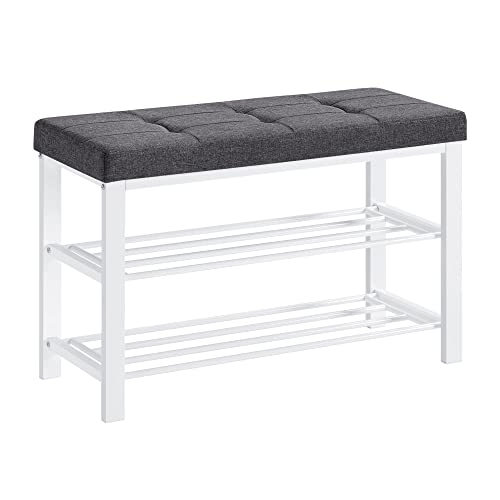 SONGMICS Shoe Bench, Storage Bench, Entryway Bench with Cushion | Shoe Shelf with Seat, Space-Saving, Modern Style, 31.9"W, Dark Gray and Cloud White ULBS057W01 - color: Dark Gray + Cloud White, size: 31.9"W