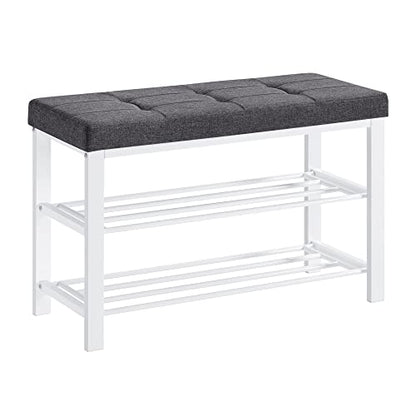 SONGMICS Shoe Bench, Storage Bench, Entryway Bench with Cushion | Shoe Shelf with Seat, Space-Saving, Modern Style, 31.9"W, Dark Gray and Cloud White ULBS057W01 - color: Dark Gray + Cloud White, size: 31.9"W