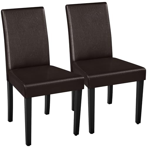 Yaheetech Dining Chairs Set of 2 Upholstered Kitchen Chairs Dark Brown | Faux Leather High Back Sillas De Comedor, Solid Wood Legs, Adjustable Footpads, Modern Armless Parson Chairs for Dining Room - color: Dark Brown, size: Set of 2