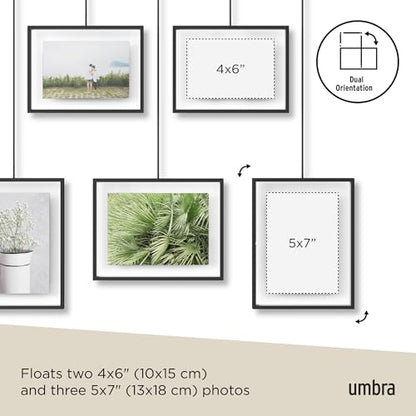Umbra Exhibit Picture Frame Set, Adjustable Wall Mount, Set of 5, Black | Steel construction, customizable layout, damage-free hanging, fits 4x6 and 5x7 photos, includes mounting hardware - color: Black, size: Set of 5, style: 5-Opening