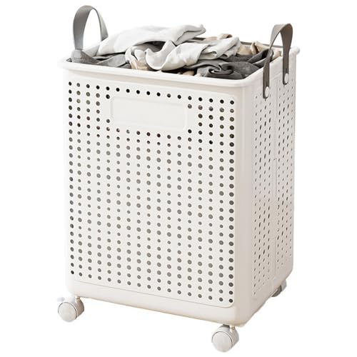 WESAPPINC Collapsible Large Laundry Hamper, Plastic Laundry Basket with Wheels,Suitable for Bathroom, Bedroom, Dorm Room & Laundry Room,Basket with Handle (White) - color: 55L White