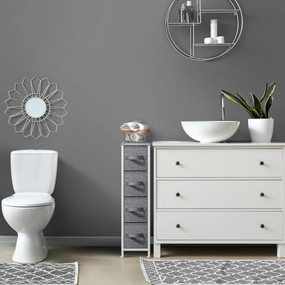 Sorbus Narrow Dresser with 4 Drawers - Vertical Slim Storage Chest of Drawers with Steel Frame, Wood Top & Easy Pull Fabric Bins for Small Spaces, Closets, Bedroom, Bathroom & Laundry (Gray) - color: Grey, style: 4 Drawer