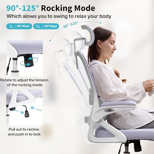 Ergonomic Office Chair,Mesh Office Chair with Lumbar Support,High Back Desk Chair with Flip-up Arms,400 lbs Big and Tall Computer Chair with Headrest,Comfy Desk Chairs (Lavender) - color: Lavender