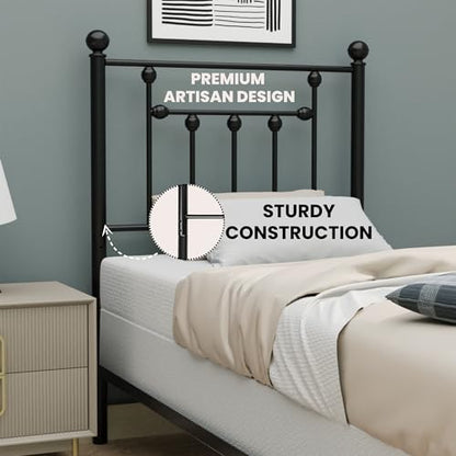 Victorian Twin Size Metal Bed Frame Height Adjustable Headboard Only, Wrought Iron Black Farmhouse Bed Frame Headboard, Easy Assembly, Short Clearance, Tall or Low Setting - size: Twin, style: Victorian