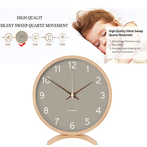 Maxspace Table Clock - 8 Inch Silent Non-Ticking Wooden Timepiece Desk Clock Perfect for Living Room Office Bedroom Decor（Grey）