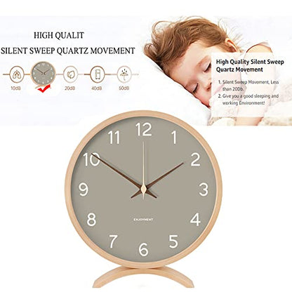 Maxspace Table Clock - 8 Inch Silent Non-Ticking Wooden Timepiece Desk Clock Perfect for Living Room Office Bedroom Decor（Grey）