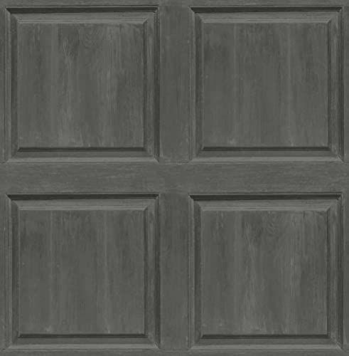 NextWall Washed Faux Panel Peel and Stick Wallpaper (Charcoal) - color: Charcoal