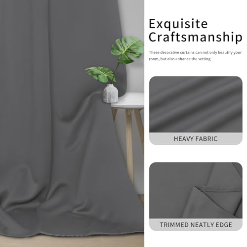 Easy-Going Blackout Curtains for Bedroom, Solid Thermal Insulated Grommet and Noise Reduction Window Drapes, Room Darkening Curtains for Living Room, 2 Panels (42x45 in, Grey) | Washable Grommet Top Window Drapes for Bedroom and Living Room, Noise Reducti