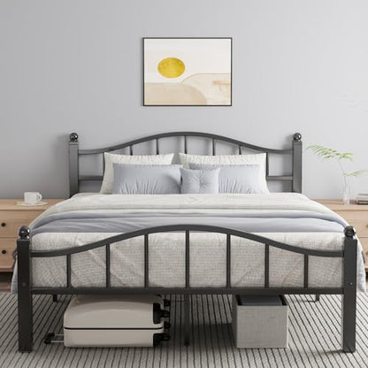 Metal Queen Size Bed Frame with Headboard | Noise-Free Design, 12" Underbed Storage, 1500 LBS Heavy Duty Queen Size Bed Frame, No Box Spring Needed, Tool-Free Assembly - color: Queen Black