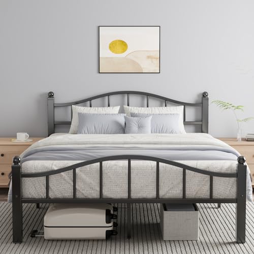 Metal Queen Size Bed Frame with Headboard | Noise-Free Design, 12" Underbed Storage, 1500 LBS Heavy Duty Queen Size Bed Frame, No Box Spring Needed, Tool-Free Assembly - color: Queen Black