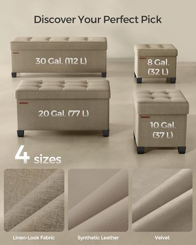 SONGMICS Storage Ottoman Bench, Foldable Foot Rest with Legs | End of Bed Bench, Storage Chest, 43.3 x 15 x 15.8 Inches, Load up to 661.4 lb, Tan, MELISA Collection ULSF018K01 - color: Camel Brown, style: without Flipping Lid