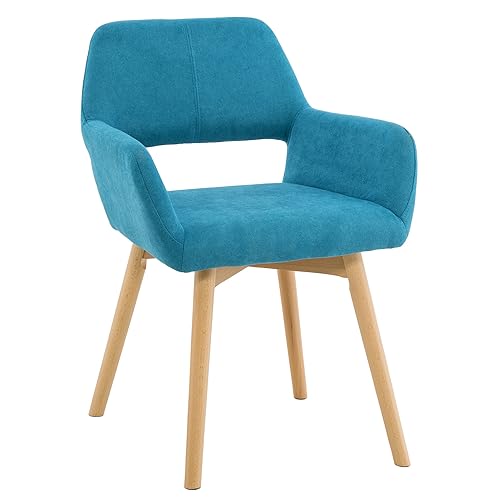 Desk Chair No Wheels Vanity Chair Comfy Accent Chair for Living Dining Room Bedroom Home Office Mid Century Modern Upholstered Armchair Sofa Chair (Teal, 1) - color: Teal
