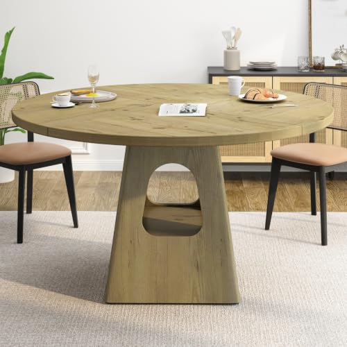 47'' Round Dining Table for 4 - Modern Farmhouse Kitchen Table with Cone Pedestal Base,Wood Dining Table for Small Spaces,Round Kitchen Table Ideal for Dining Room or Apartment - color: 47'' Wood