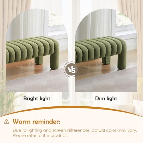 63” Dining Room Bench, Green Tufted Upholstered End of Bed Bench, Modern Entryway Ottoman Window Seat with Solid Wood Legs and Padded Seat for Bedroom, Hallway and Living Room (Boucle) - color: Green Boucle, size: 63"